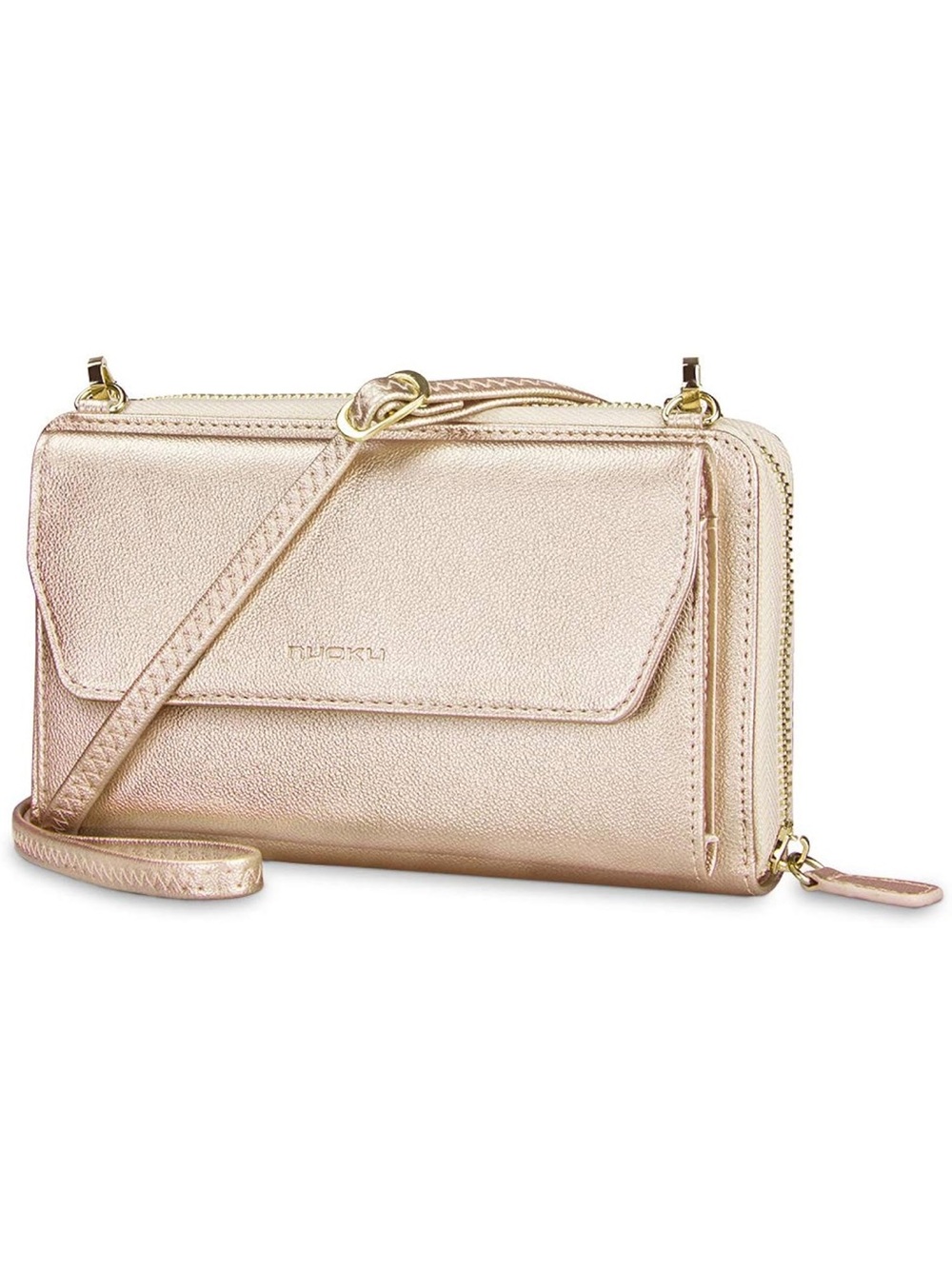 Fossil Metallic Rose Gold Crossbody Wallet